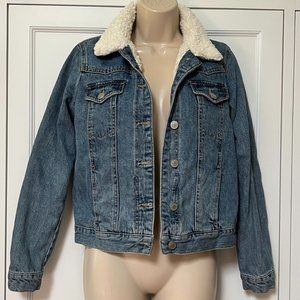 Top Shop Moto Sherpa Lined Denim Jacket - size 2